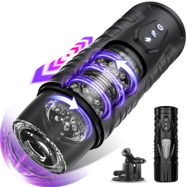 EINSEO AI Sync Male Masturbator Sex Toys for Men - Adult Toy Male Sex Toys with 7 Thrusting & 7 Rotating Modes,Pocket Pussy Hands Free Sex Machine LCD Display with Visual Window & Mounting Base